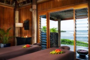 two massage tables with ocean view